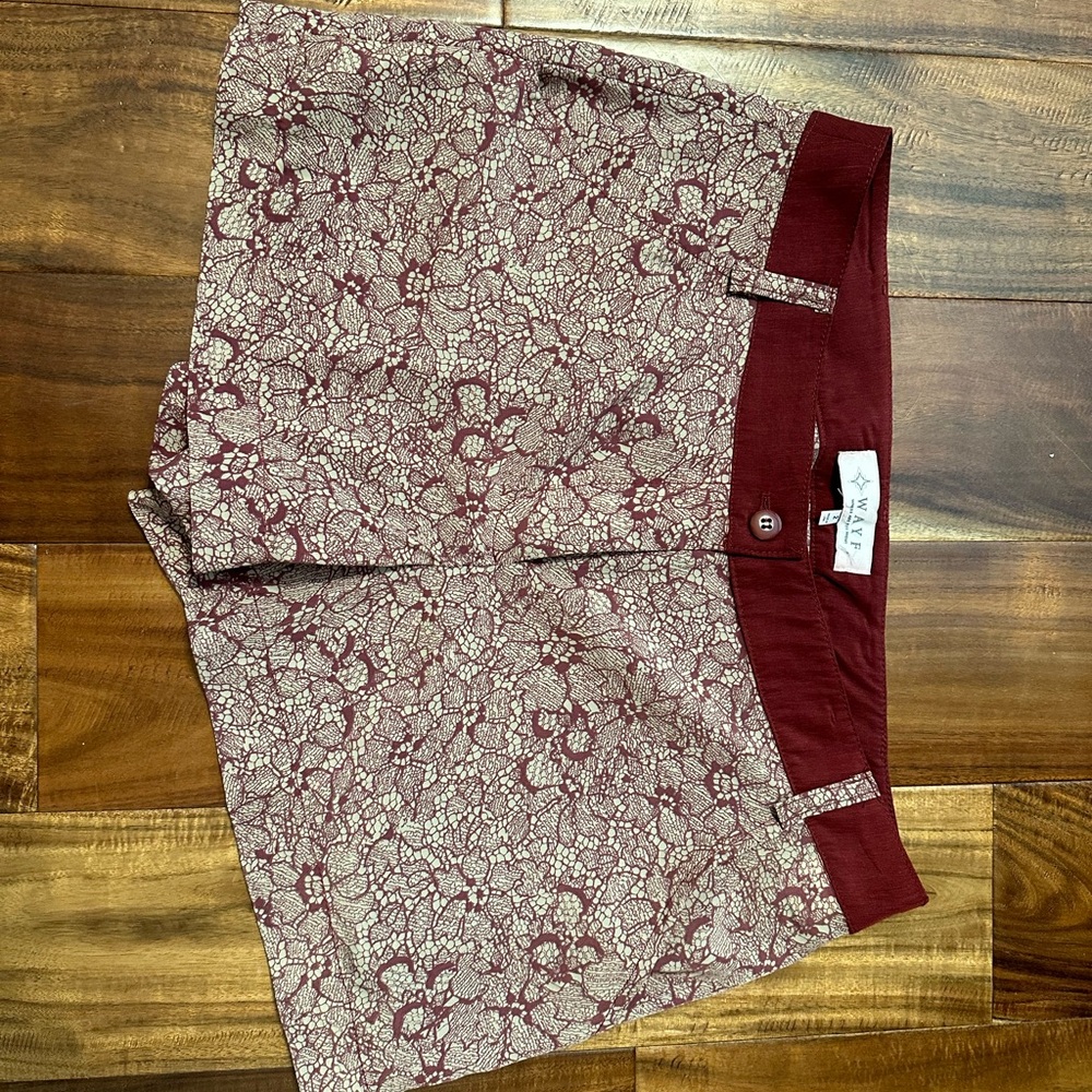 Wayf Burgundy and Cream Lace Shorts